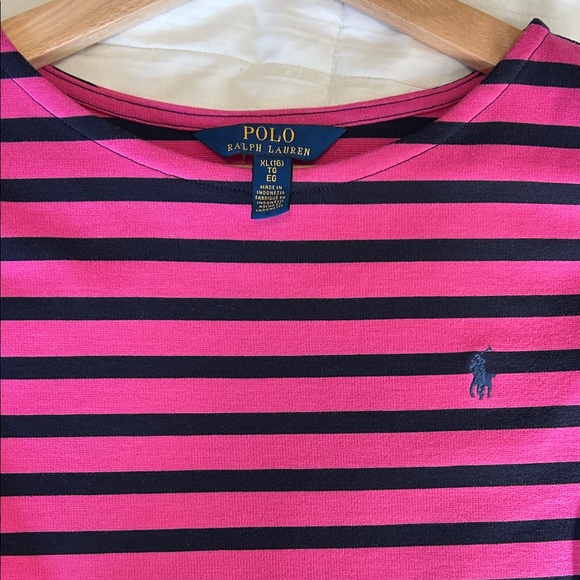 Polo Ralph Lauren Girls Fuchsia and Navy Striped Ponte Dress Size XL(16) - Picture 5 of 8